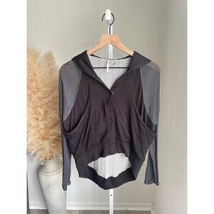 ⭐️ 3/$20 Free People Cocoon Hoodie XS Black Cardigan Coatigan Hi Low Metallic